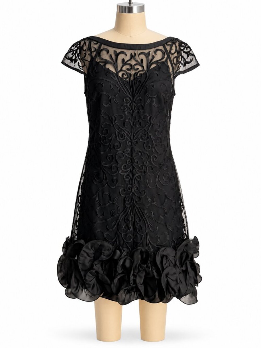 GUESS Black Lace Cocktail Dress with Rosette Hem - M